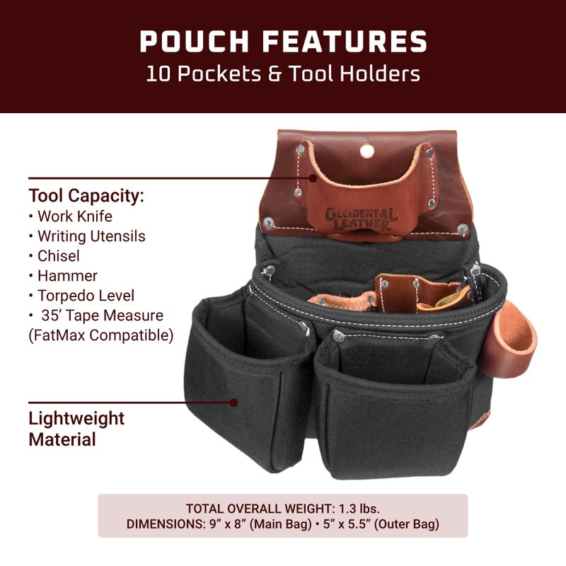 Occidental Leather OxyLights 3 Pouch Tool Bag with Tape Holder - Black - 10 Pockets & Tool Holders - Made in USA - Image 3
